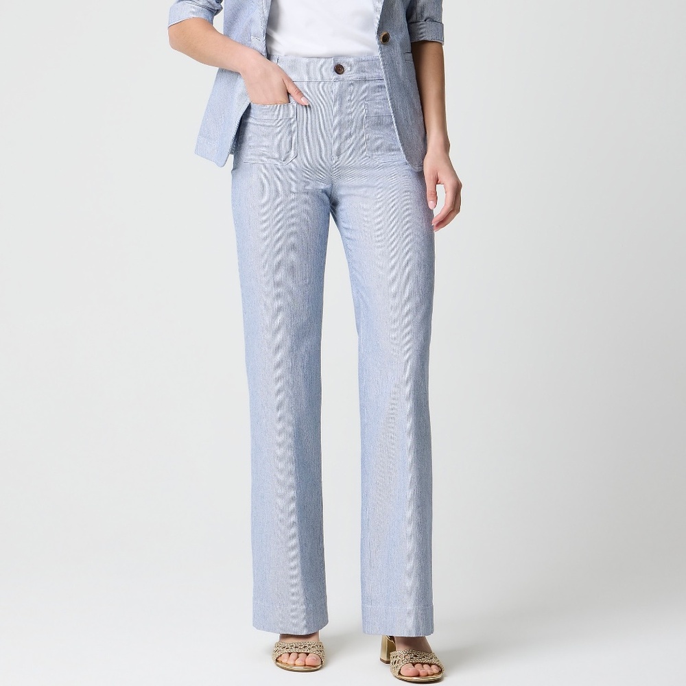 J. Crew Factory Lizzie High-rise Patch-pocket Wide-leg Pant Blue/White Stripe-27